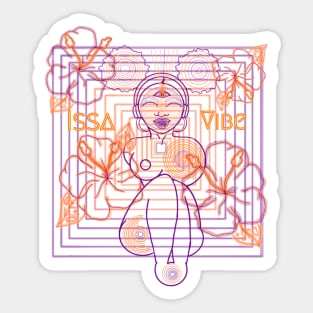 Psychedelic Issa Vibe Spacey Earth Girl (dark grape green bg, purple and goldish orange variation) Sticker